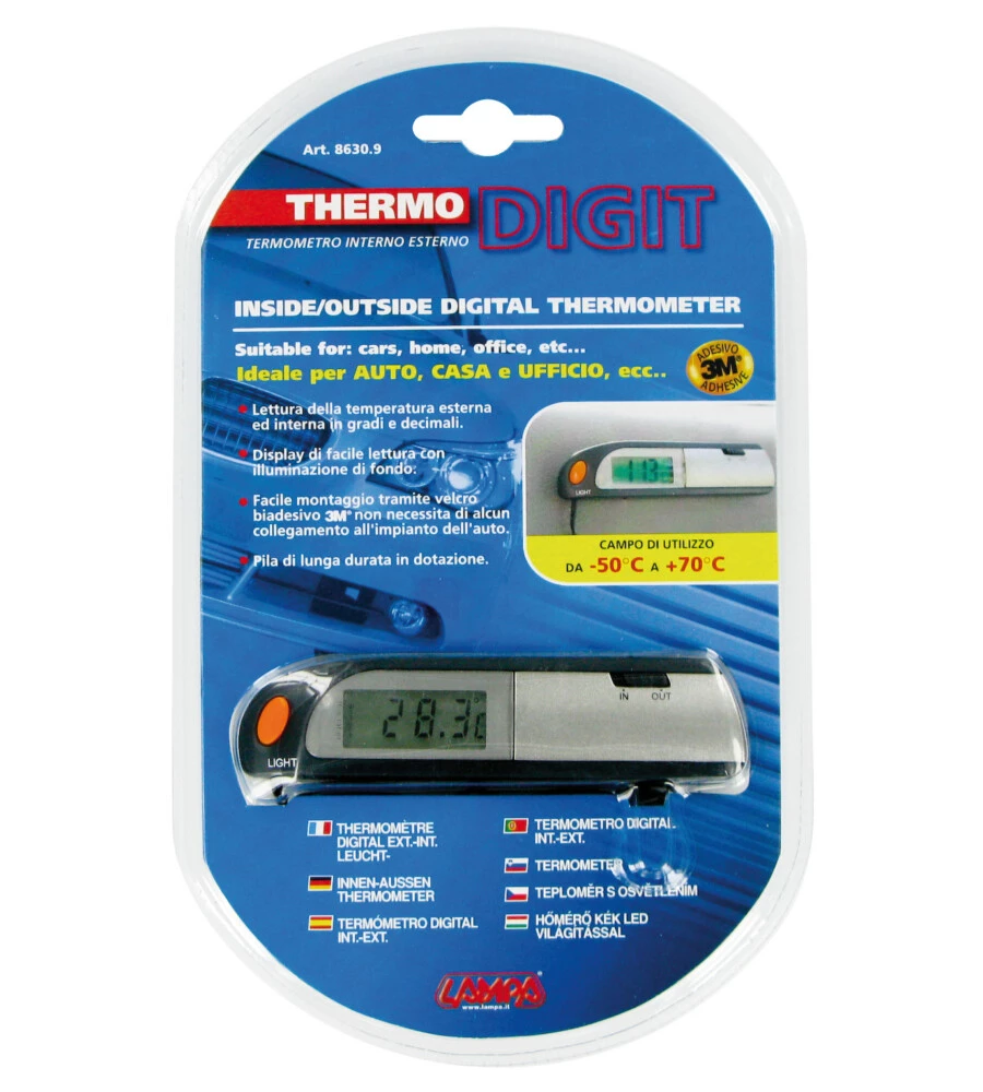 TERMOMETRO THERMO-DIGITALE INTERNO/ESTERNO   Dimensione: 115x27x15 mm  86309