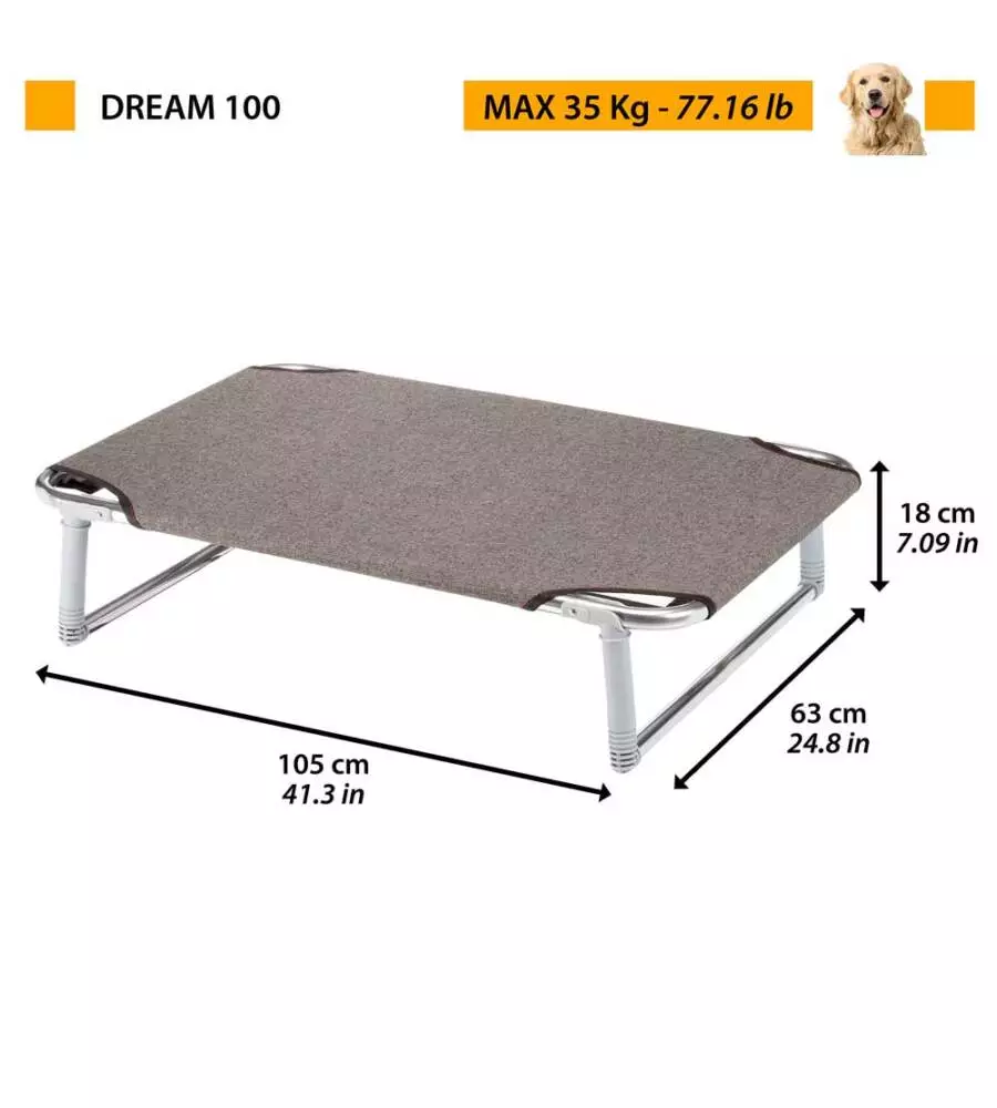 CUCCIA LETTINO PER CANI "DREAM 100" IN ALLUMINIO, 105X63X18 CM - FERPLAST