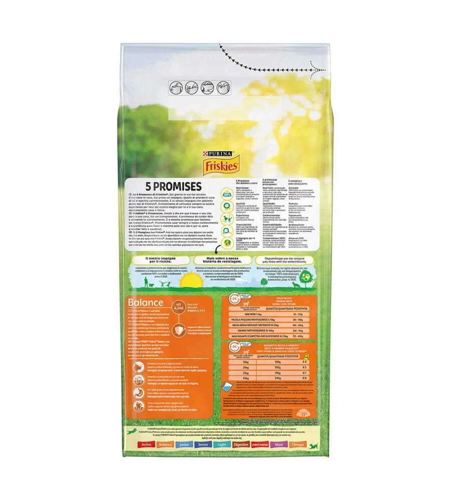 CROCCHETTE PER CANI PURINA FRISKIES "BALANCE" ADULTI DI TUTTE LE TAGLIE CON POLLO, MANZO E VERDURE 4 KG