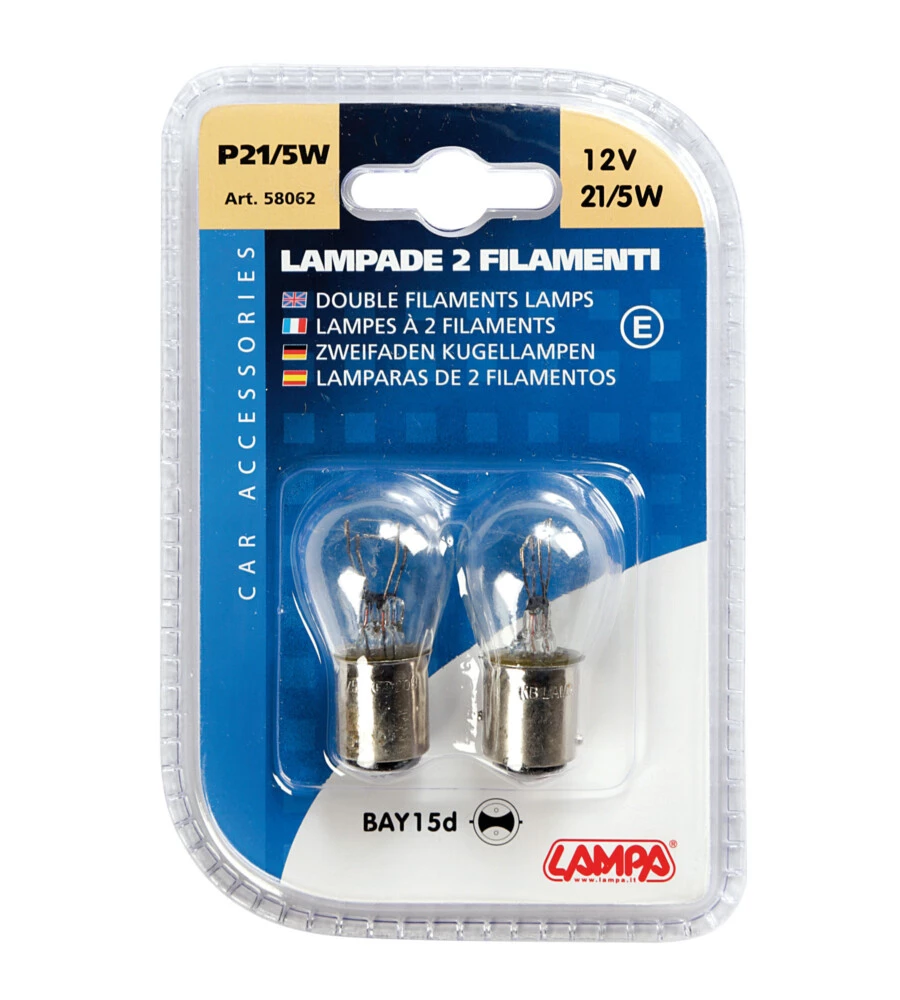 COPPIA LAMPADE 2 FILAMENTI 21/5W BAY15D  58062