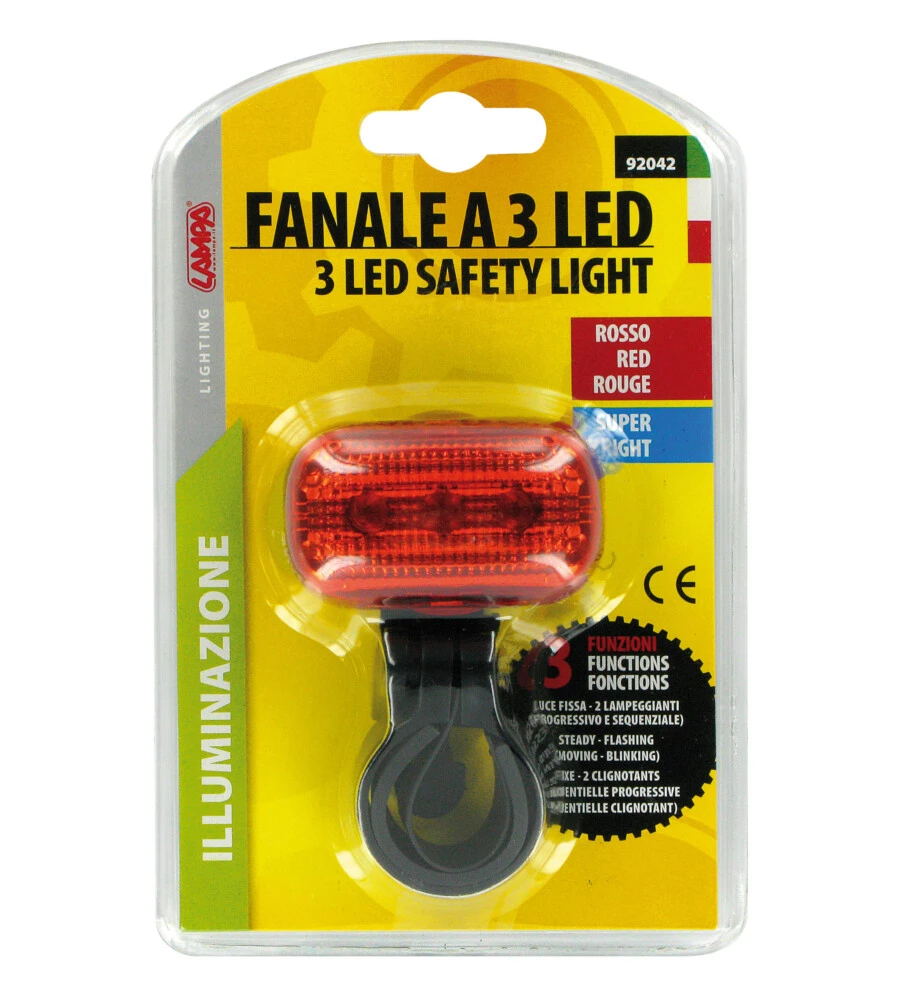 FANALE ROSSO POSTERIORE 3 LEDS BICI  92042