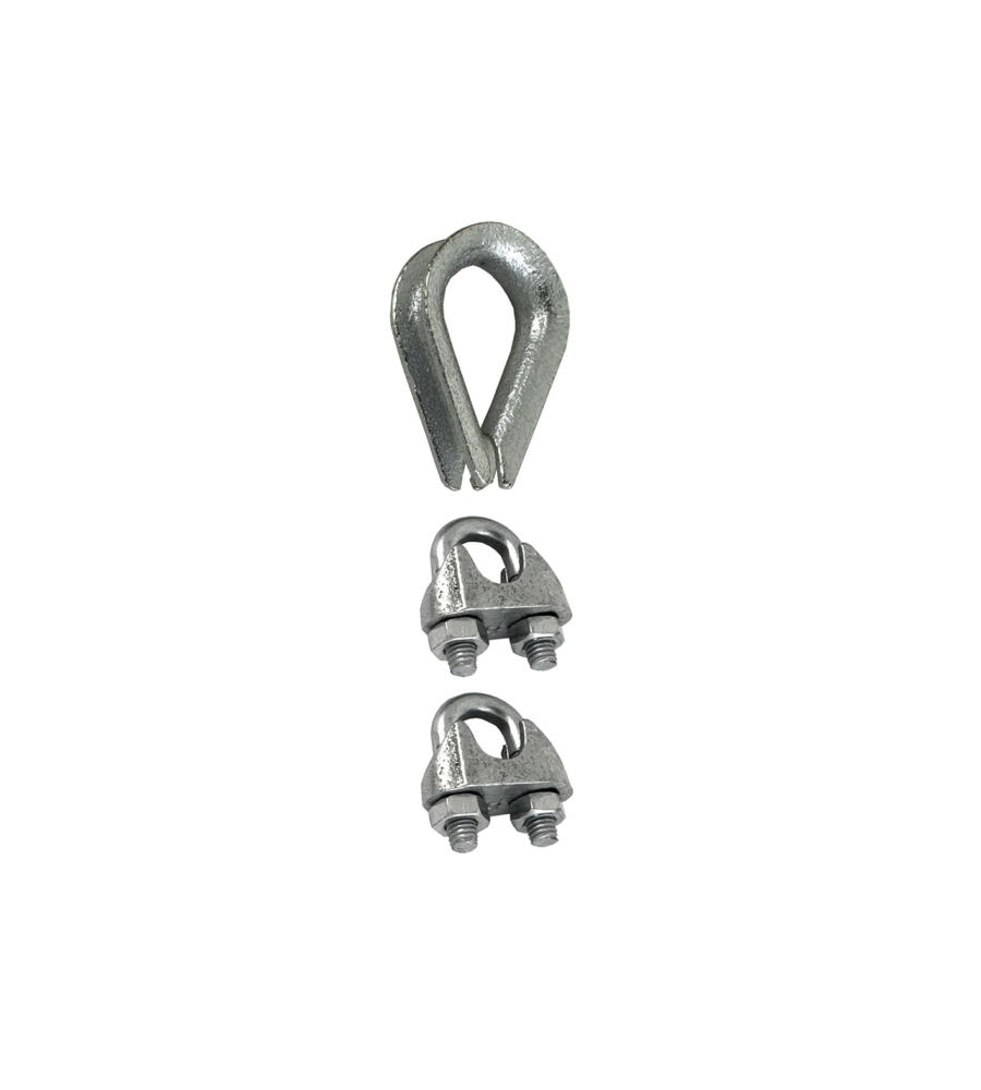 SET 2 MORSETTI + 1 REDANCE ACCIAIO ZINCATO PER FUNI Ø 6 MM. 3 PZ.