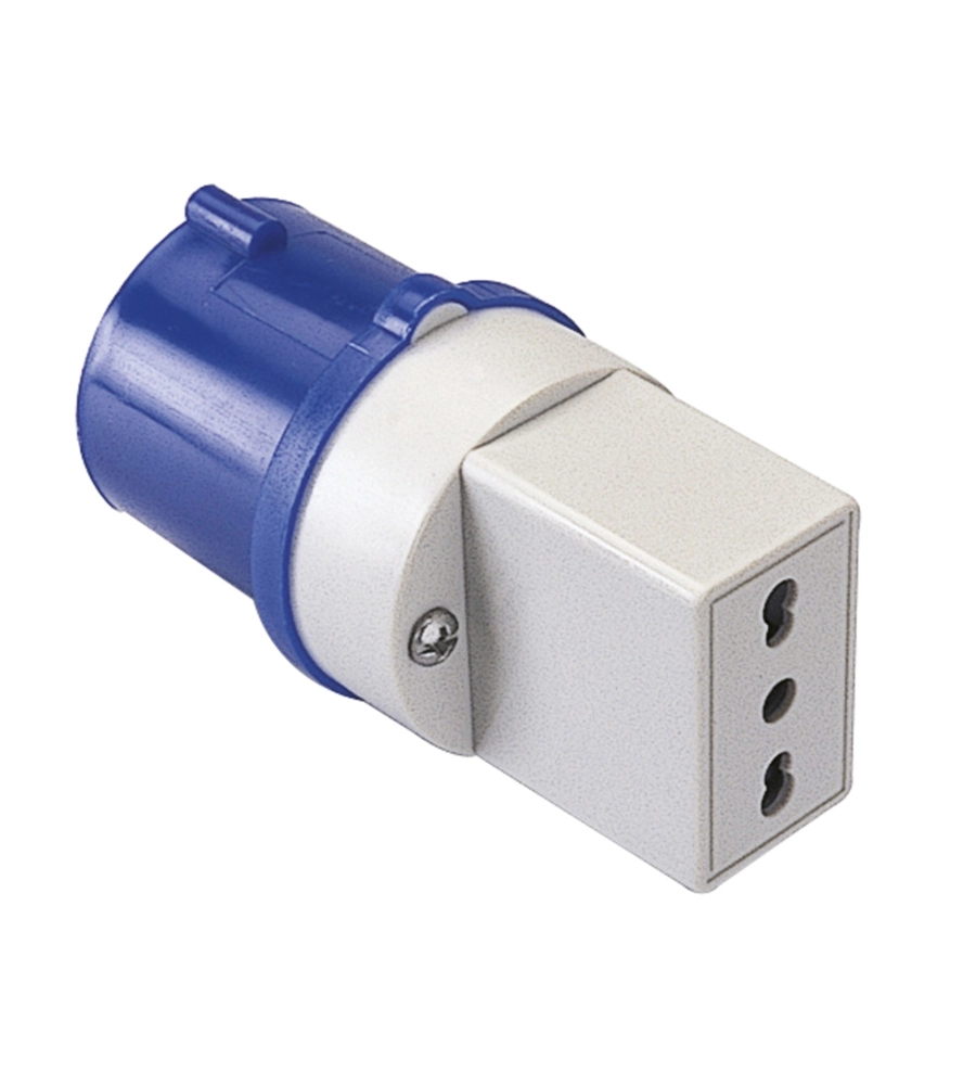 POLY POOL - ADATTATORE INDUSTRIALE CON SPINA 16 A E PRESA BIVALENTE IP20 BLU