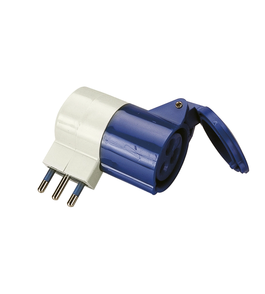 POLY POOL - ADATTATORE CON SPINA CIVILE 16 A E PRESA INDUSTRIALE 16 A IP20 BLU