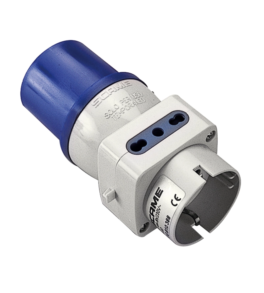 POLY POOL - ADATTATORE INDUSTRIALE CON 3 PRESE CIVILI E SPINA INDUSTRIALE 16 A IP20 BLU