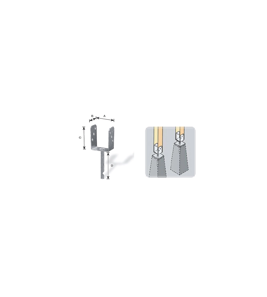 SUPPORTO A "U" PER PALI 71 X 50 X 200 X 150 MM.