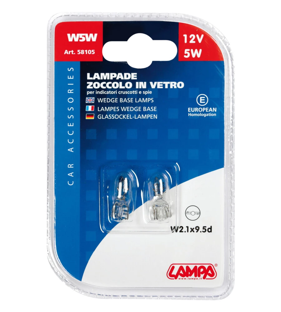 COPPIA LAMPADE ZOCCOLO VETRO 5W T10  58105