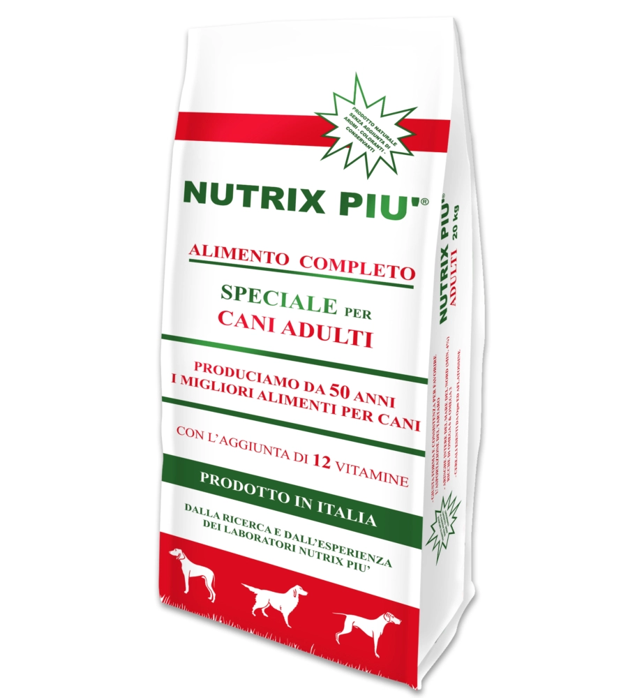 CROCCHETTE PER CANI NUTRIX PIU' ADULTO DI TUTTE LE TAGLIE CON 12 VITAMINE 20 KG