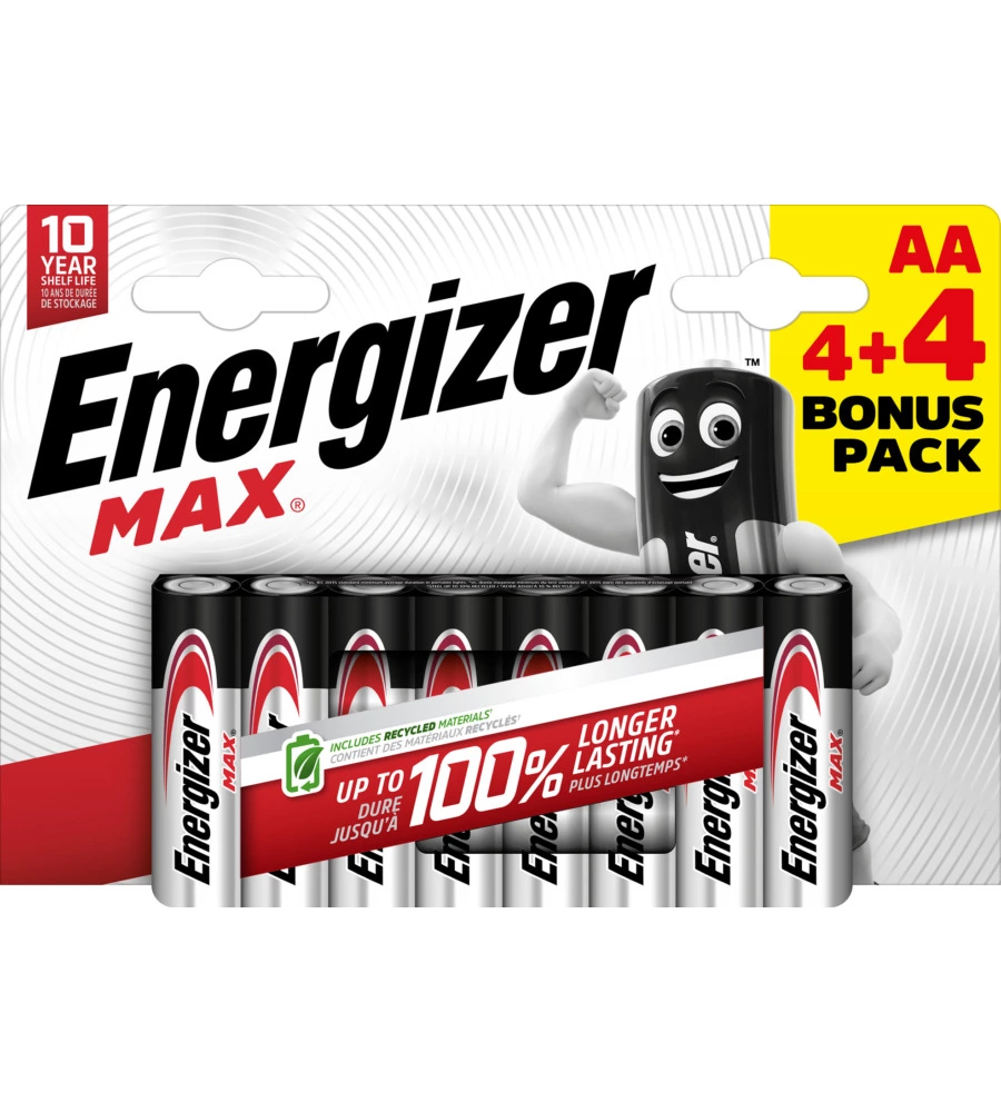 BATTERIE ALCALINE ENERGIZER "MAX" AA 8 PEZZI