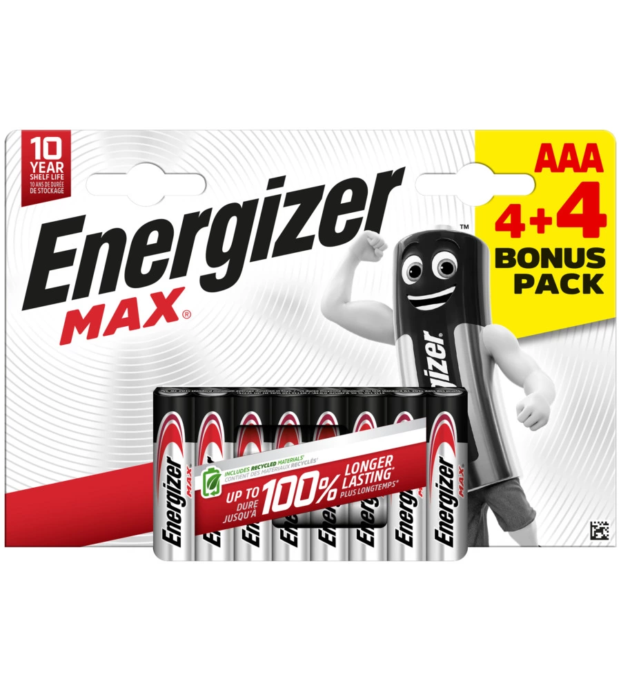 BATTERIE ALCALINE ENERGIZER "MAX" AAA 8 PEZZI