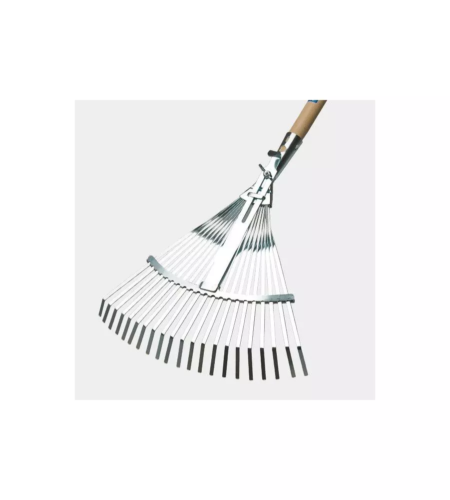 RASTRELLO DA GIARDINO CON 21 DENTI ZINCATI REGOLABILI E MANICO IN FAGGIO, 130 CM