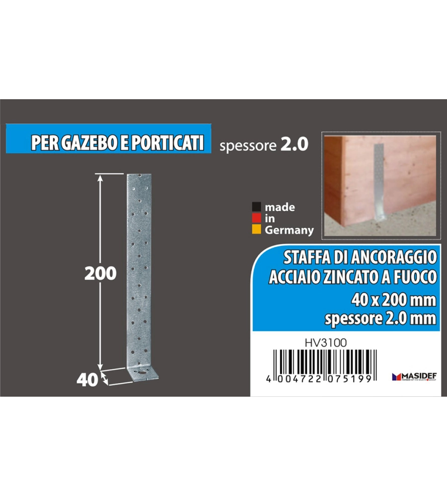 GIUNTO PER ANCORAGGIO CEMENTO 200 X 40 MM.