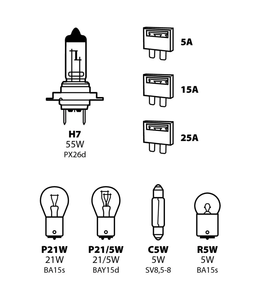 KIT LAMPADE DI RICAMBIO 8 PZ, ALOGENA H7 - 12V  58157
