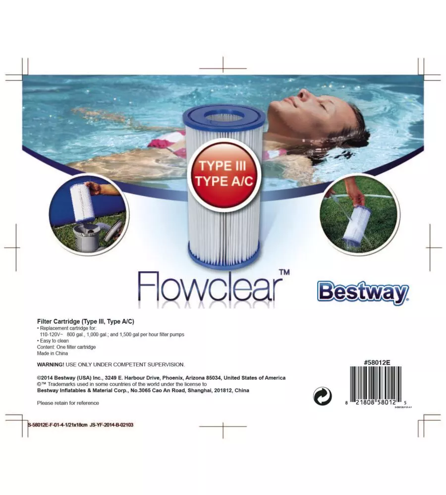 FILTRO A CARTUCCIA III BESTWAY PER POMPE PISCINA DA 5.678 LT/ORA -  COD. 58012