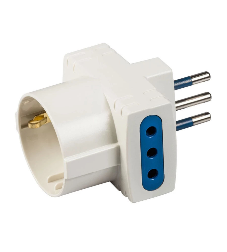 ADATTATORE MULTIPLO POLY POOL SPINA E 2 PRESE 10 A E 1 PRESA STANDARD TEDESCO, COLORE BIANCO