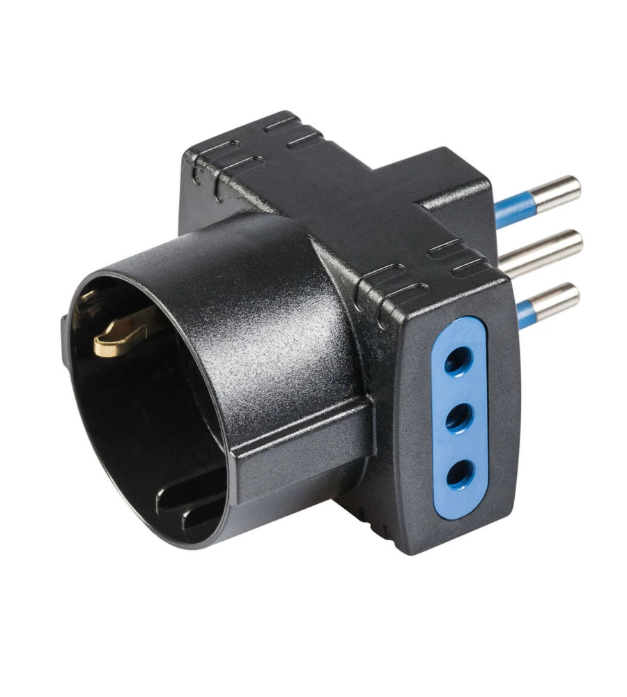 ADATTATORE MULTIPLO POLY POOL SPINA E 2 PRESE 10 A E 1 PRESA STANDARD TEDESCO, COLORE NERO