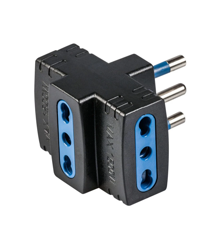 POLY POOL - ADATTATORE MULTIPLO SPINA 16 A E 3 PRESE BIVALENTI NERO