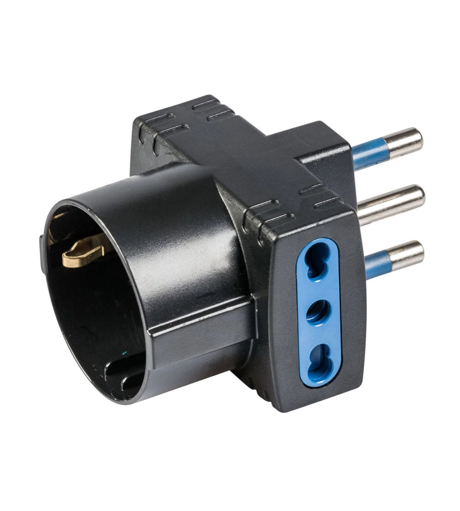 POLY POOL - ADATTATORE SPINA 16 A E 2 PRESE BIVALENTI E 1 PRESA STANDARD TEDESCO NERO