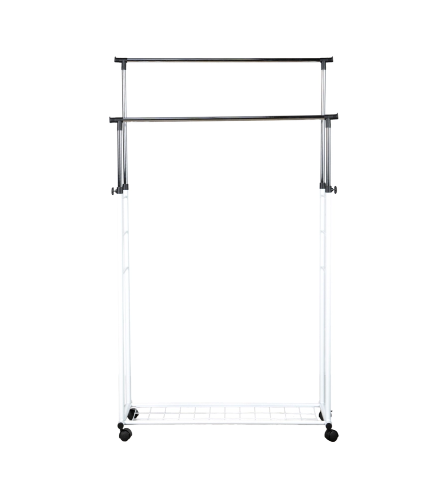 STENDER APPENDIABITI DOPPIO ESTENSIBILE BELLAHOME CON RUOTE IN METALLO BIANCO 45X90X104/170 CM
