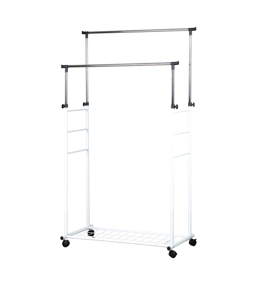 STENDER APPENDIABITI DOPPIO ESTENSIBILE BELLAHOME CON RUOTE IN METALLO BIANCO 45X90X104/170 CM
