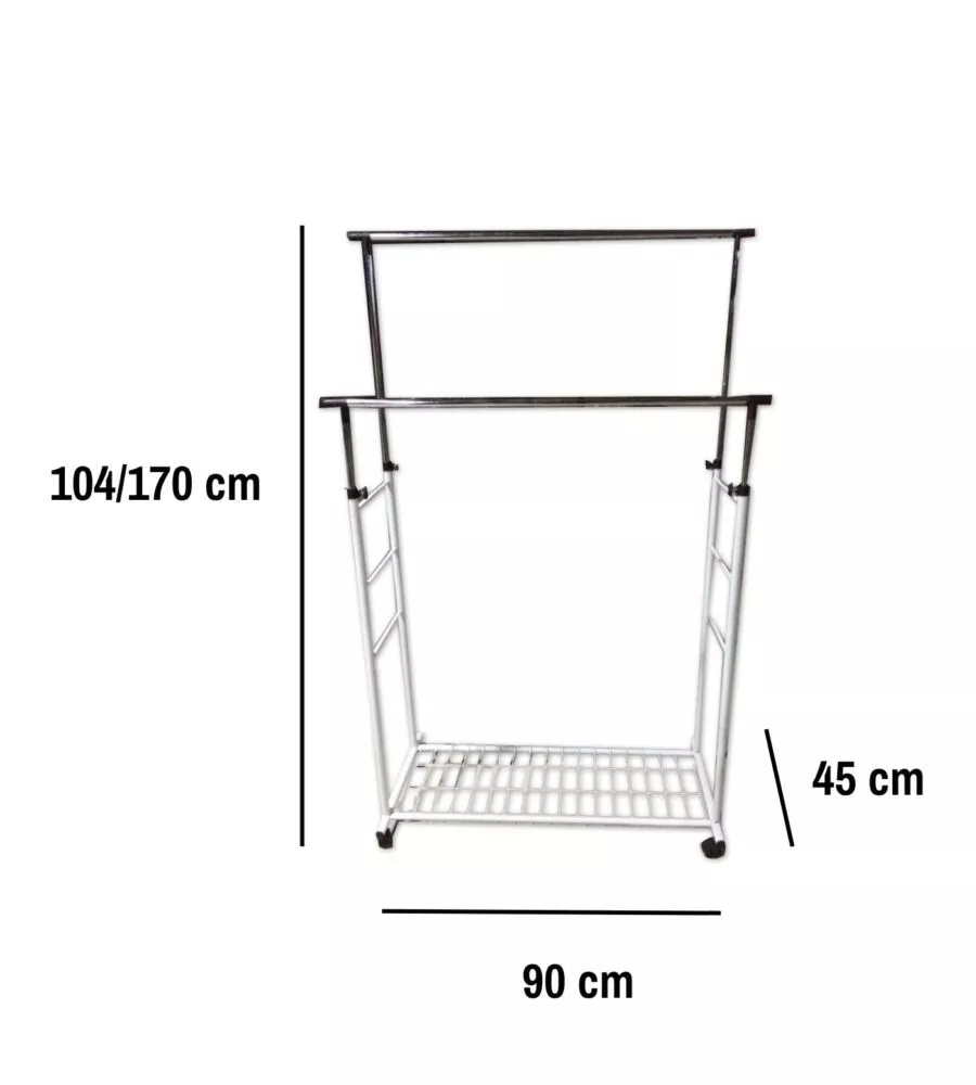 STENDER APPENDIABITI DOPPIO ESTENSIBILE BELLAHOME CON RUOTE IN METALLO BIANCO 45X90X104/170 CM