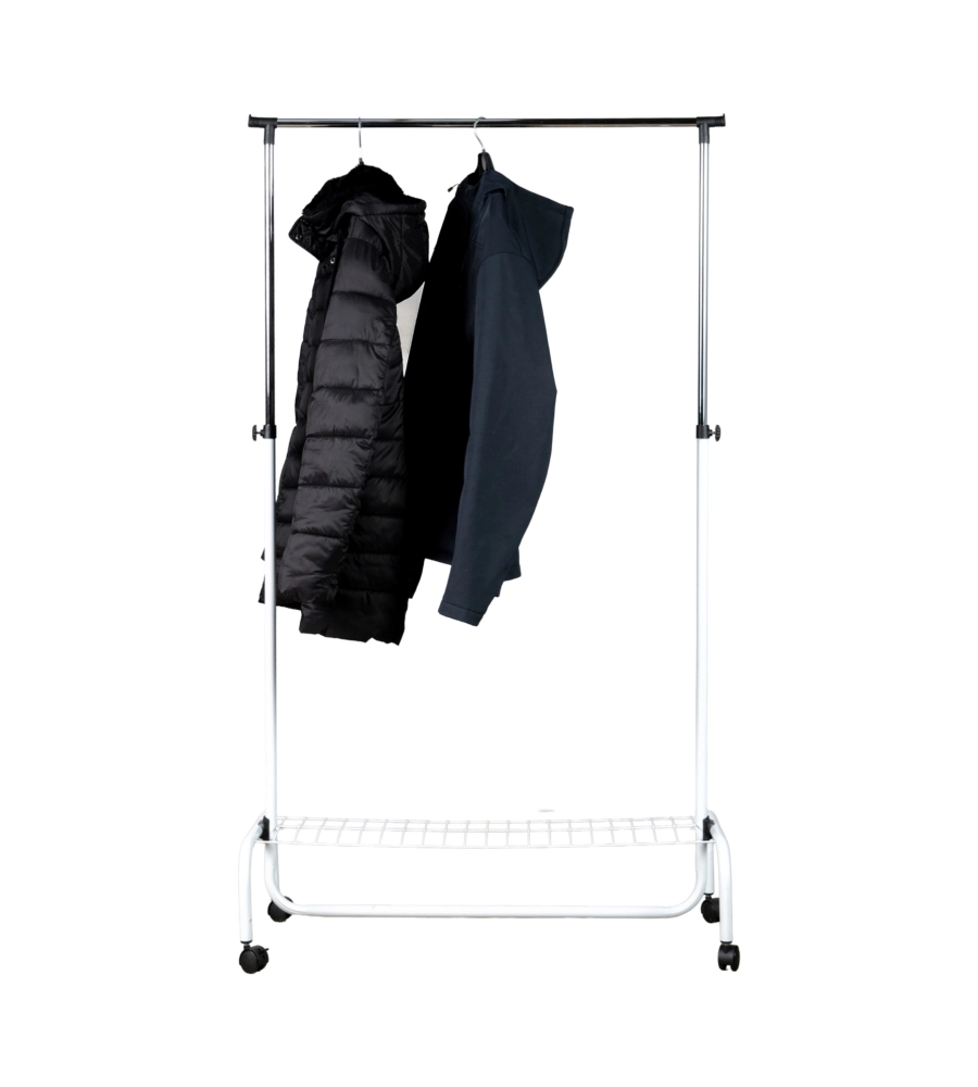 STENDER APPENDIABITI SINGOLO ESTENSIBILE BELLAHOME CON RUOTE IN METALLO BIANCO 90X45X102/172 CM