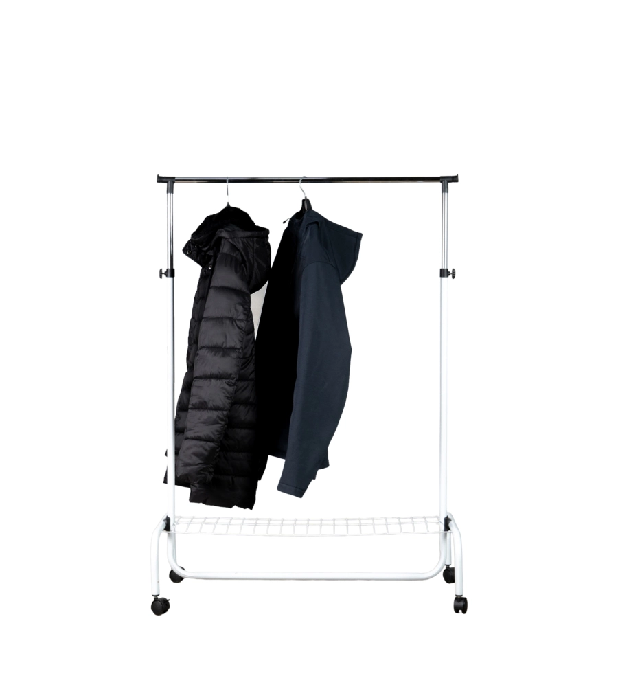 STENDER APPENDIABITI SINGOLO ESTENSIBILE BELLAHOME CON RUOTE IN METALLO BIANCO 90X45X102/172 CM