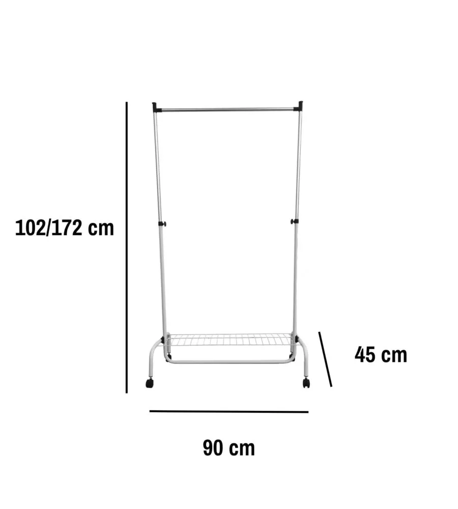 STENDER APPENDIABITI SINGOLO ESTENSIBILE BELLAHOME CON RUOTE IN METALLO BIANCO 90X45X102/172 CM