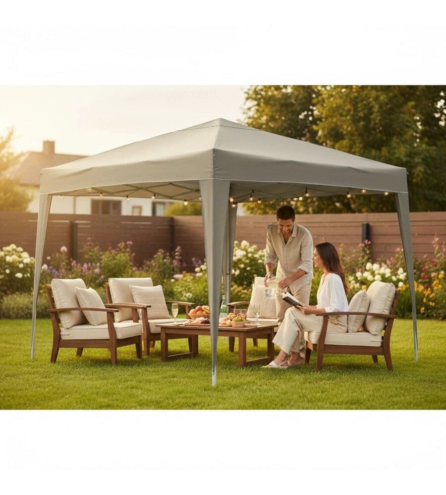 GAZEBO DA ESTERNO PIEGHEVOLE EUROGARDEN IN ACCIAIO GRIGIO 3X3 M
