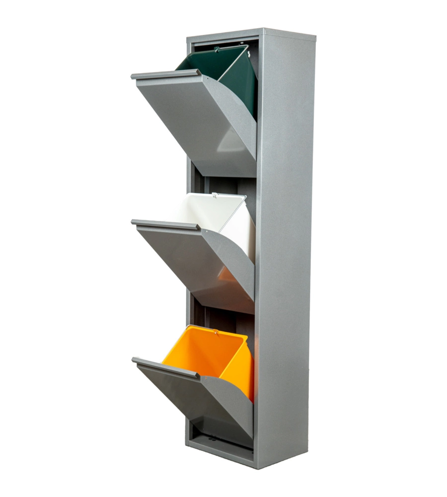 MOBILECO 3 SECCHI 18 LITRI ACCIAIO GRIGIO, 34X25X136 CM
