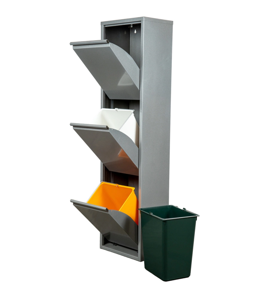 MOBILECO 3 SECCHI 18 LITRI ACCIAIO GRIGIO, 34X25X136 CM