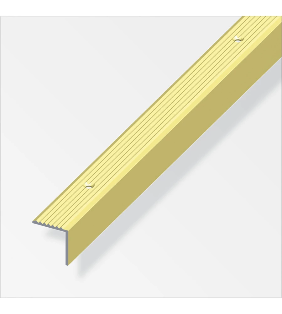 PROFILO PER SCALA  19 x 20  ALLUMINIO OTTONATO  FORATO