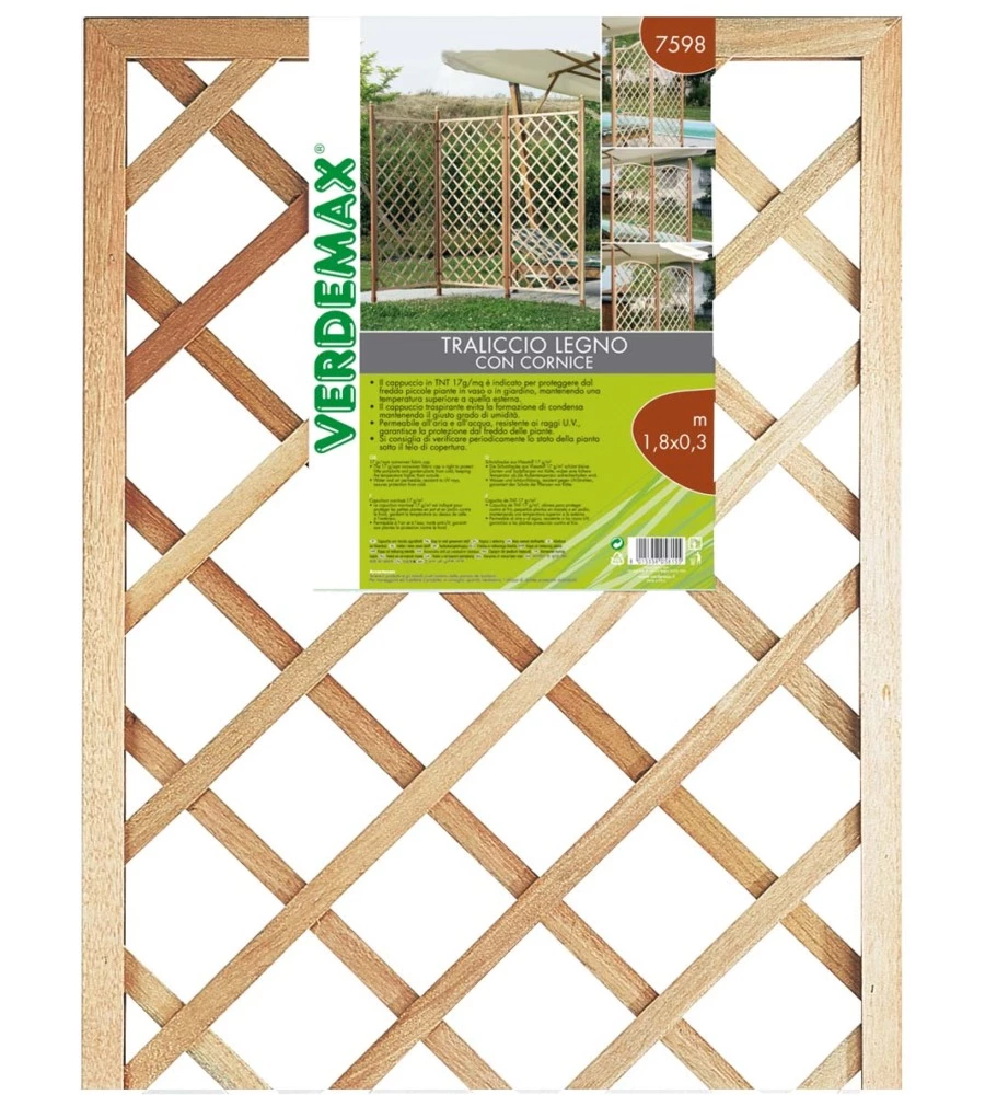TRALICCIO FISSO CON CORNICE VERDEMAX IN LEGNO DI PINO 1,8X0,3 MT