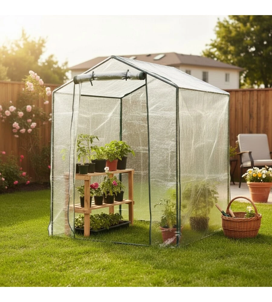 SERRA DA GIARDINO A CASETTA "FRANCESCA" CON TELO IN PVC 155X155X205 CM