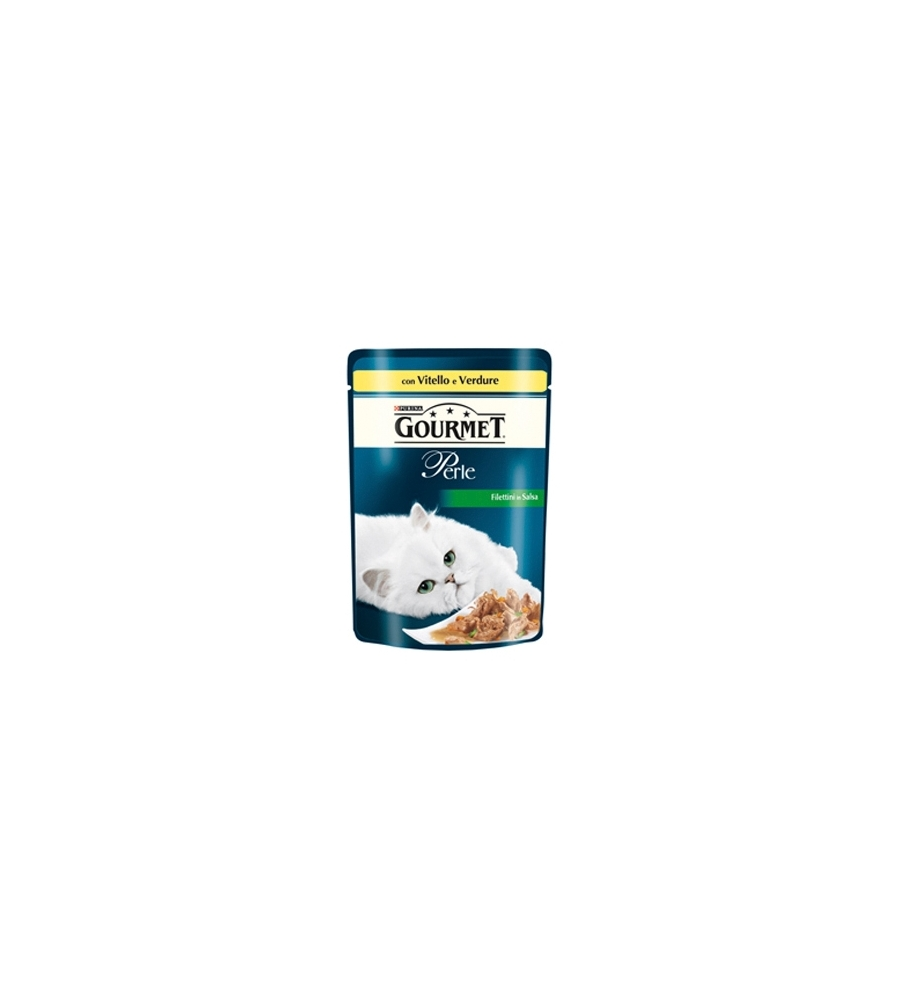 GOURMET PERLE - ALIMENTO UMIDO PER GATTO, FILETTINI IN SALSA CON VERDURE E VITELLO.