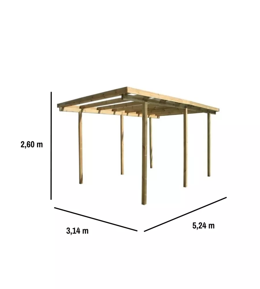 TETTOIA AUTO SINGOLA IN LEGNO 524X314X260 CM