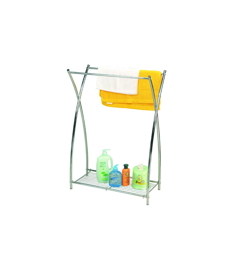 PORTASCIUGAMANI IN ACCIAIO CROMATO CON 2 BARRE, ALTEZZA 86,5 CM