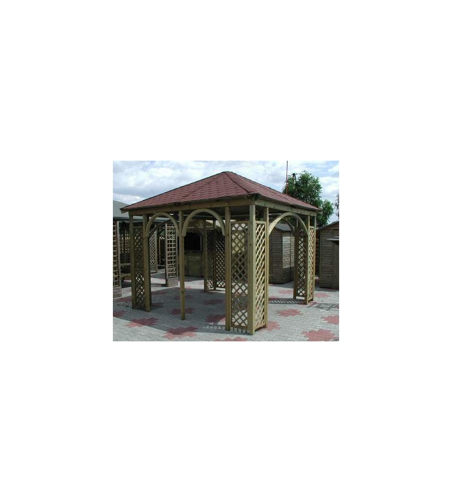 GAZEBO DA ESTERNO IN LEGNO EUROGARDEN CON TEGOLA CANADESI 345X345X310 CM