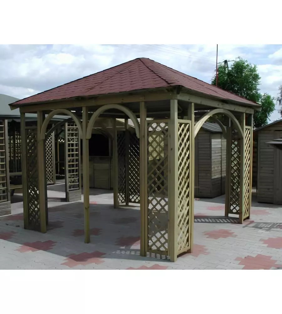 GAZEBO DA ESTERNO IN LEGNO EUROGARDEN CON TEGOLA CANADESI 345X345X310 CM