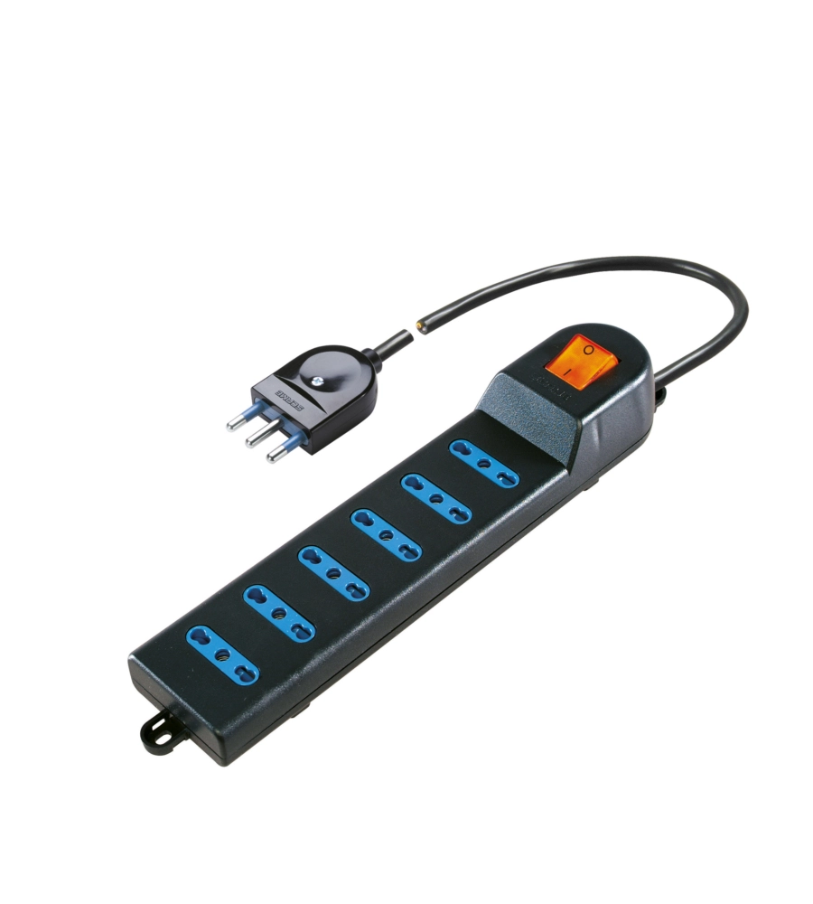 POLY POOL - PRESA MULTIPLA CON 6 PRESE BIVALENTI E 1,5 M CAVO E INTERRUTTORE NERA