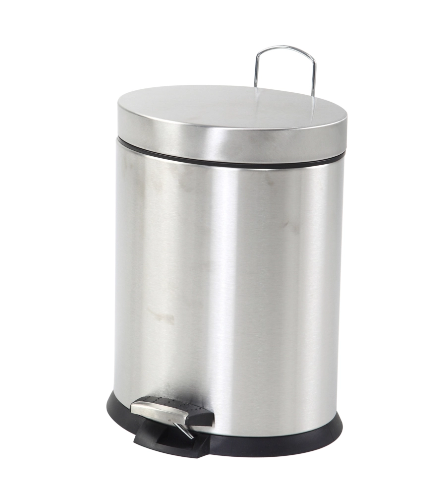 CESTINO BAGNO OVALE IN ACCIAIO, COLORE GRIGIO, CON CESTINO INTERNO IN PLASTICA, COLORE NERO.
