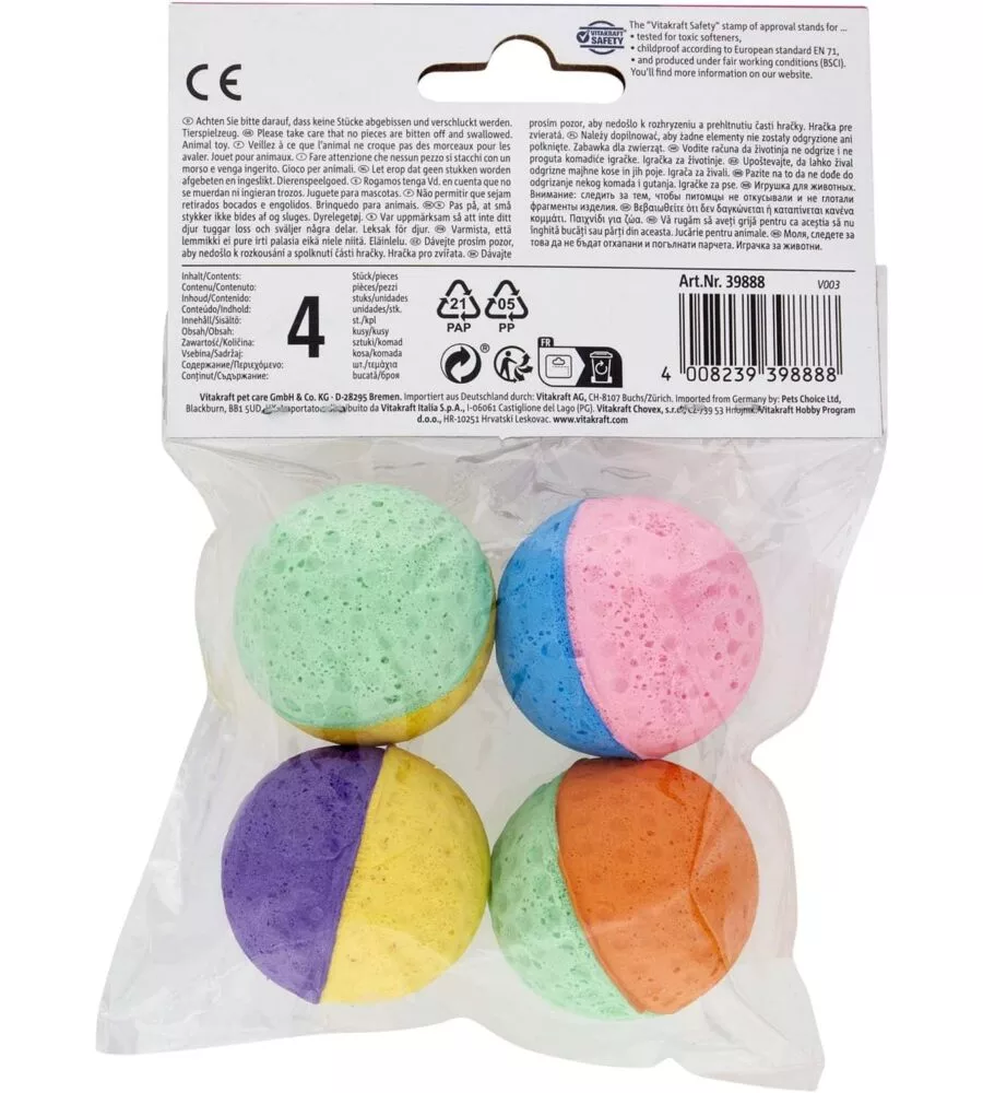 CONFEZIONE DA 4 PALLINE PER GATTI VITAKRAFT IN GOMMA NATURALE, DIAMETRO 4 CM