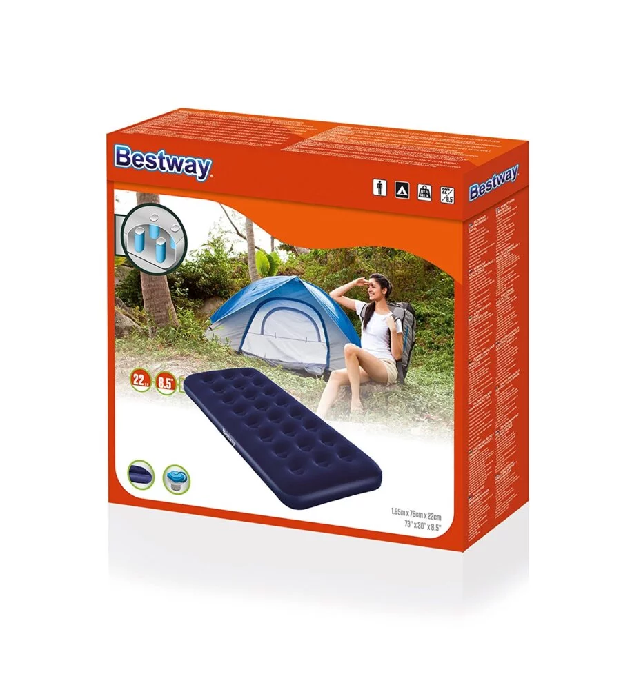 MATERASSO SINGOLO GONFIABILE FLOCCATO BESTWAY IN VINILE BLU 185X76X22 CM - COD. 67000