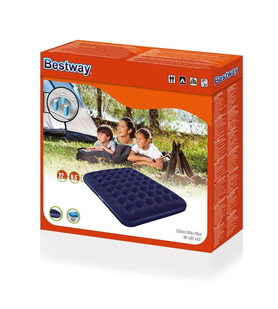 MATERASSO MATRIMONIALE GONFIABILE FLOCCATO BESTWAY IN VINILE BLU 191X137X22 CM - COD. 67002