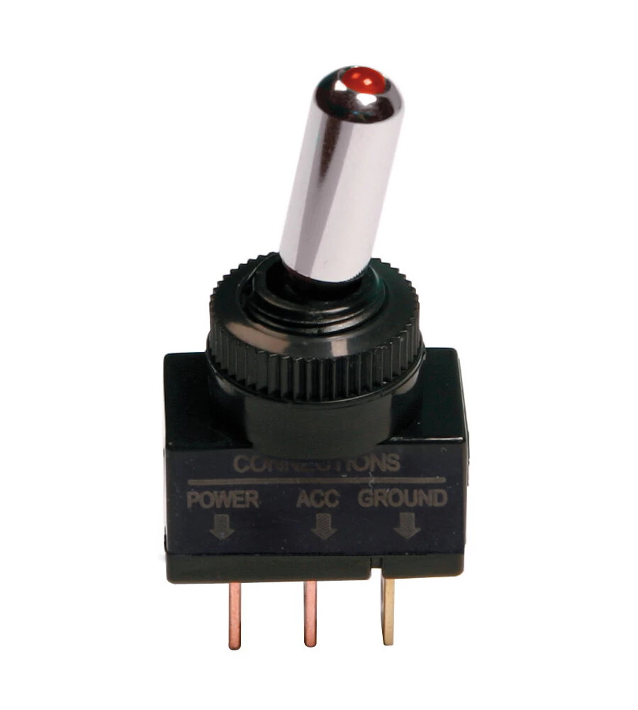 INTERRUTTORE A LEVA TIPO RACING, IN ALLUMINIO CON SPIA A LED -  12/24V - ROSSO -  20A  45554