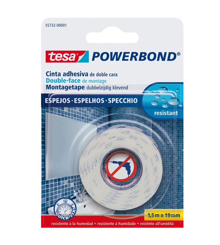 NASTRO BIADESIVO PER SPECCHI "POWERBOND", 19 MM X 1,5 MT - TESA
