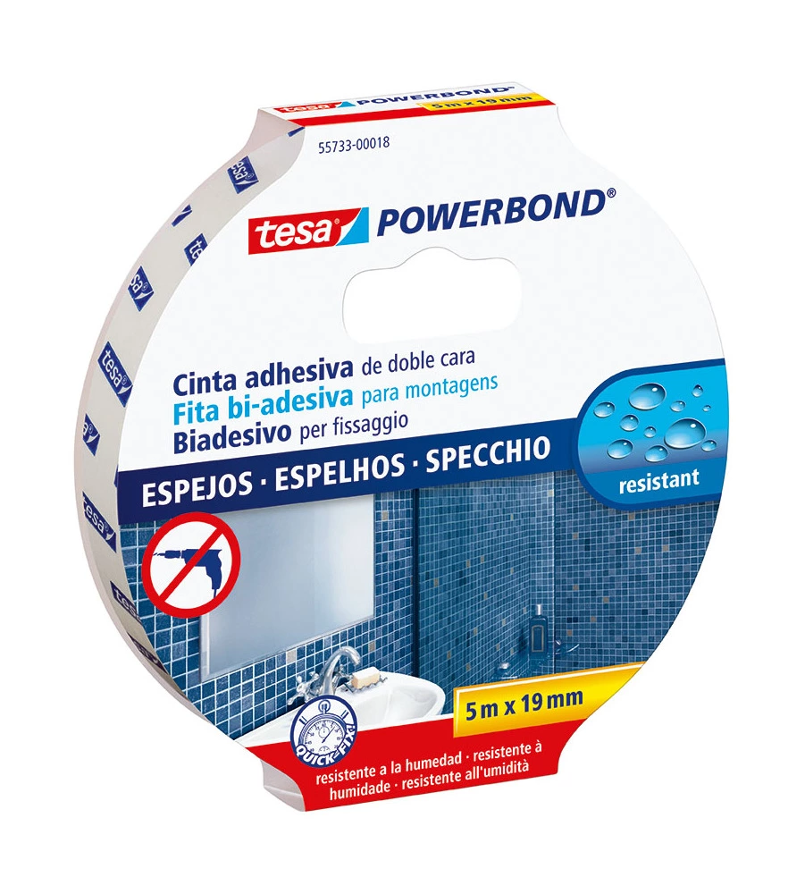 NASTRO BIADESIVO PER SPECCHI "POWERBOND", 19 MM X 5 MT - TESA