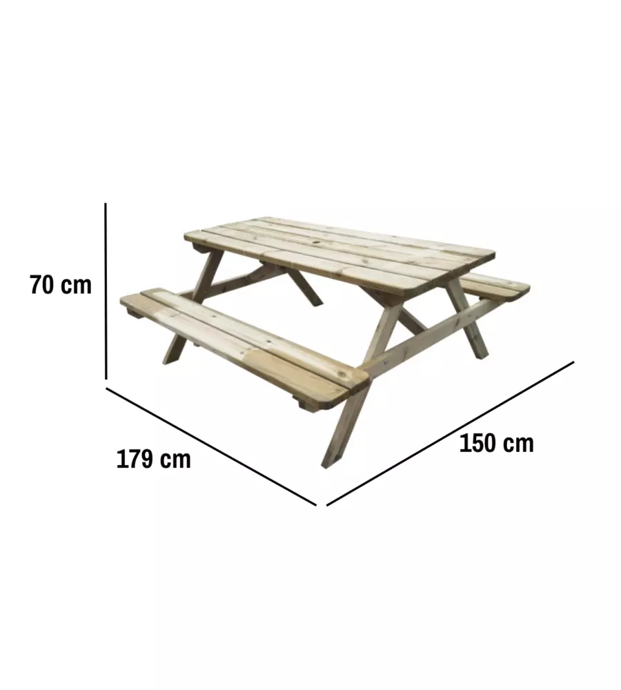 SET DA GIARDINO IN LEGNO CON TAVOLO DA PICNIC 179X150X70 CM.