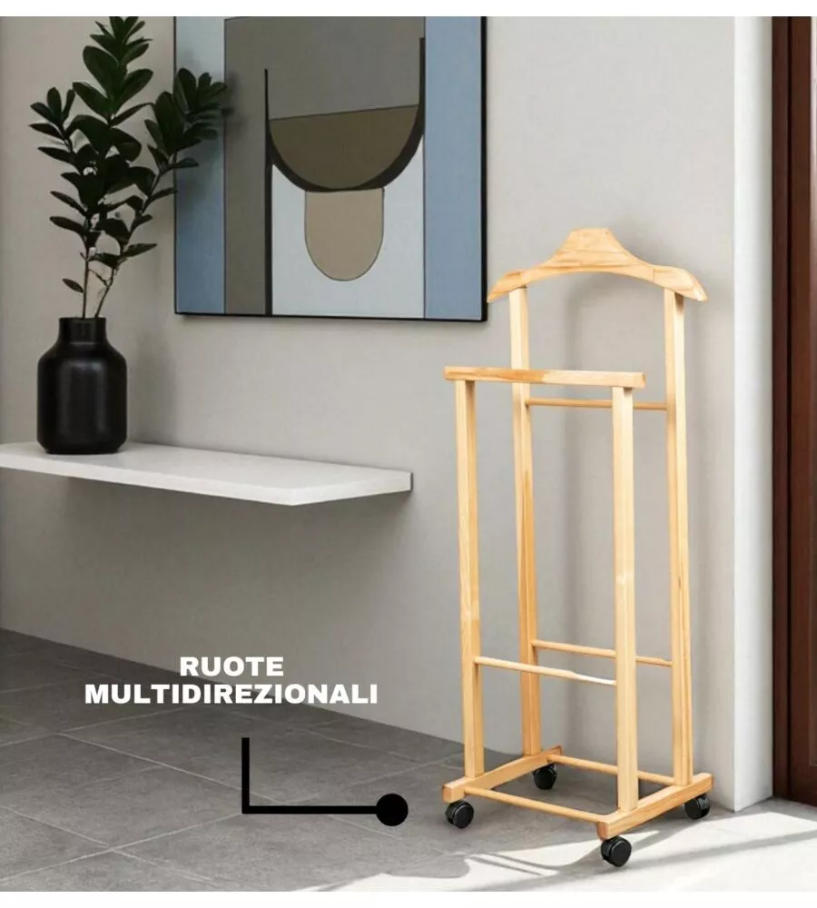 INDOSSATORE PER ABITI CON RUOTE "OSCAR" IN LEGNO 44X97X29 CM