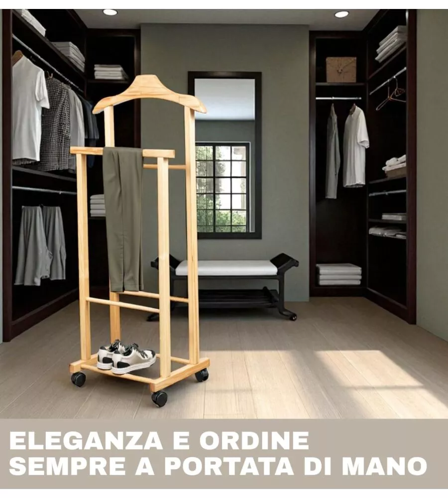 INDOSSATORE PER ABITI CON RUOTE "OSCAR" IN LEGNO 44X97X29 CM